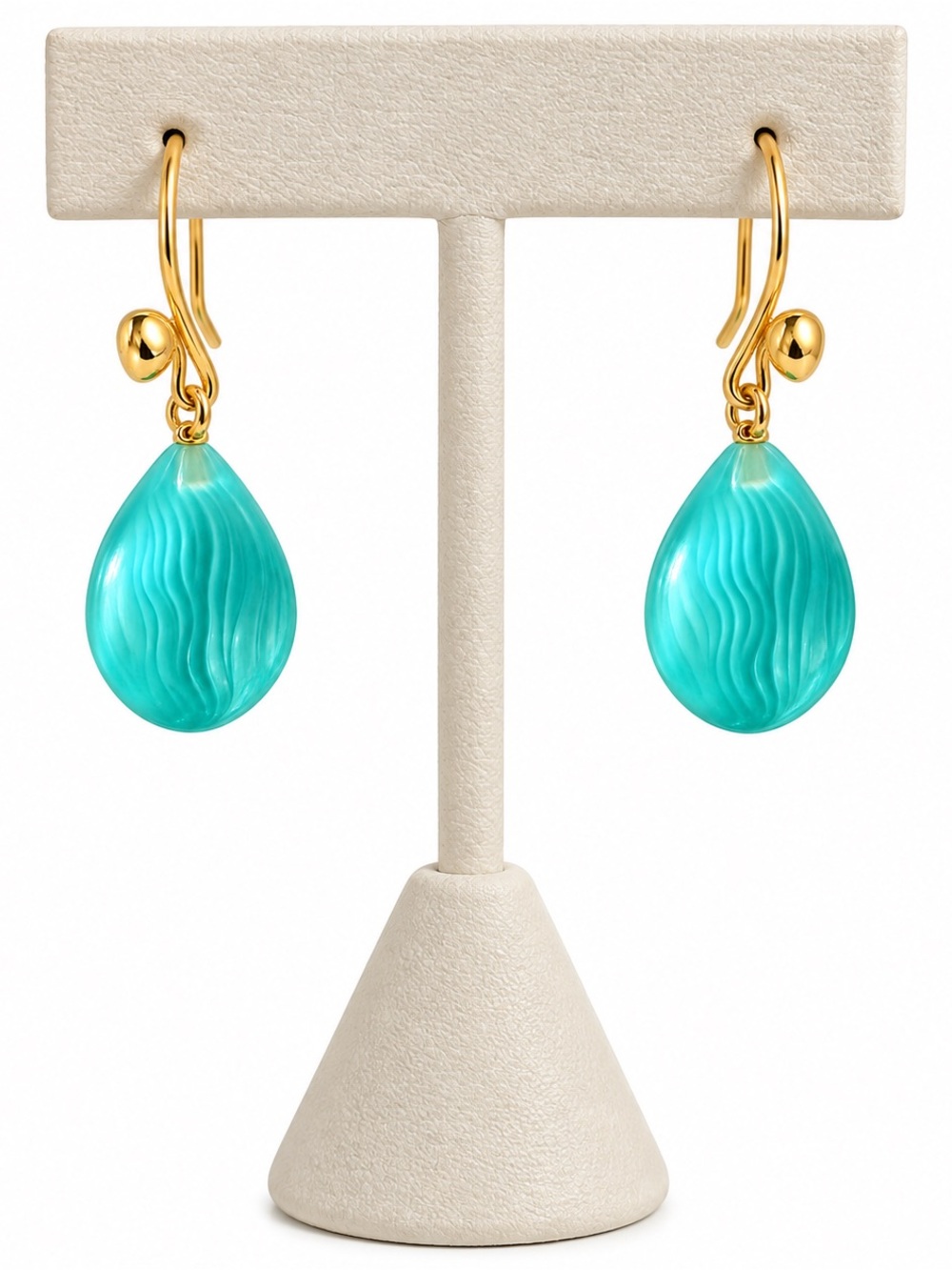 Turquoise Blue Teardrop Dangle Earrings Gold Tone 1”